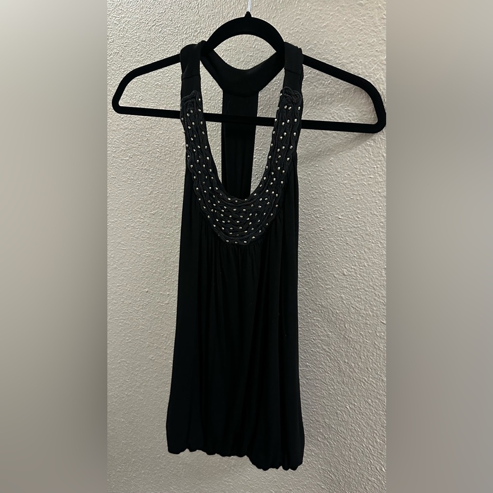 M ❤️ M Black Halter Racerback Top Beaded Accents Size Medium